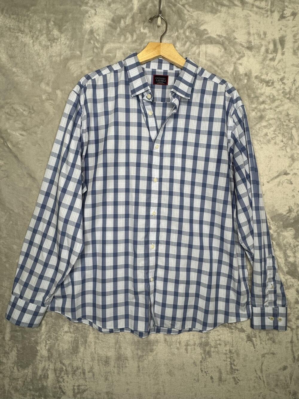UNTUCKit Keston Shirt Mens 2XL Blue Check Long Sleeve Button Down Wrinkle Free